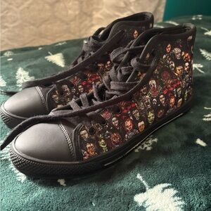 Black High-Top Sneakers with Horror Characters